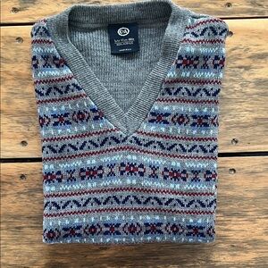 Men's V-Neck Sweater with Multicolor Pattern
